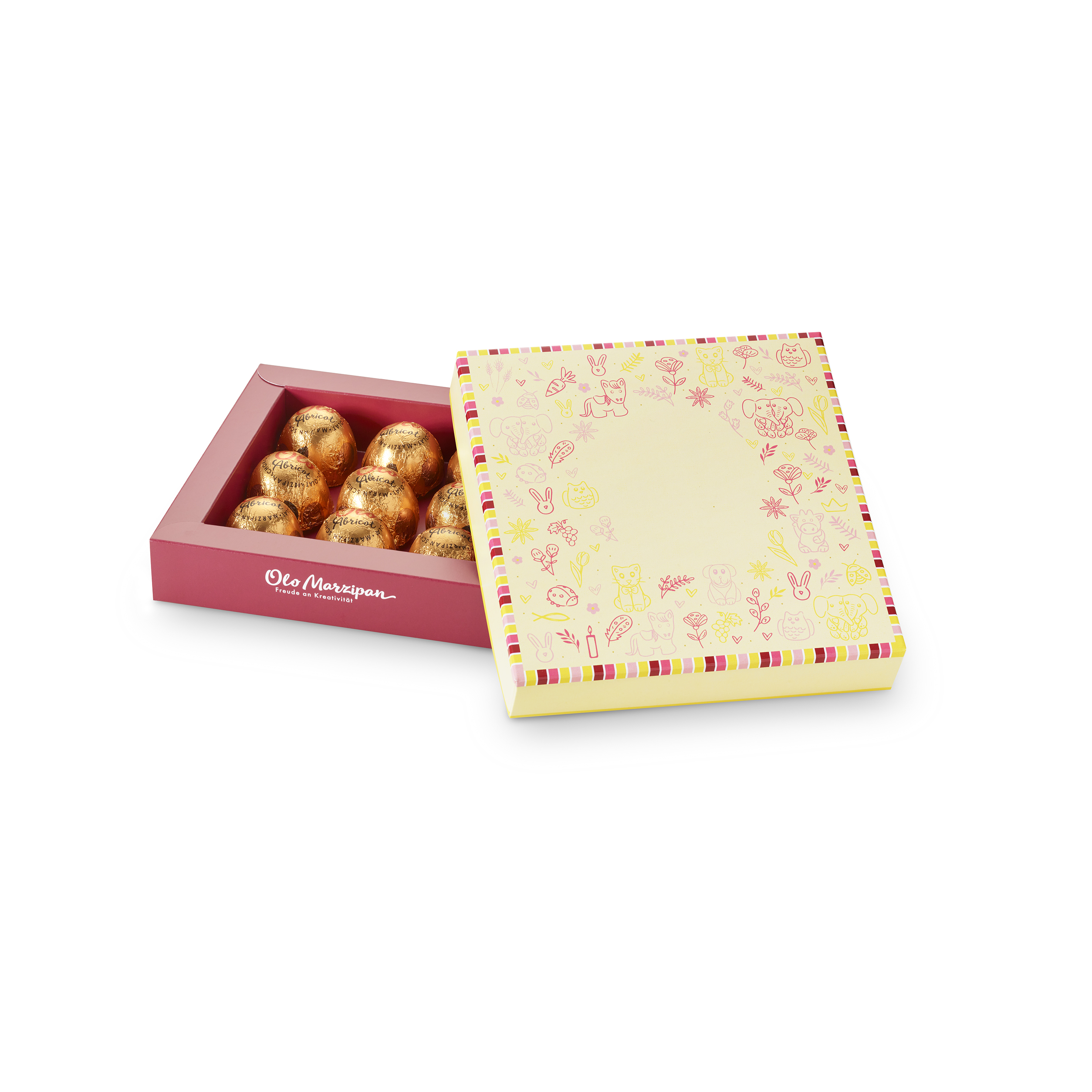 9er Geschenkbox Olo Abricot "Verspielt" Marzipankugeln