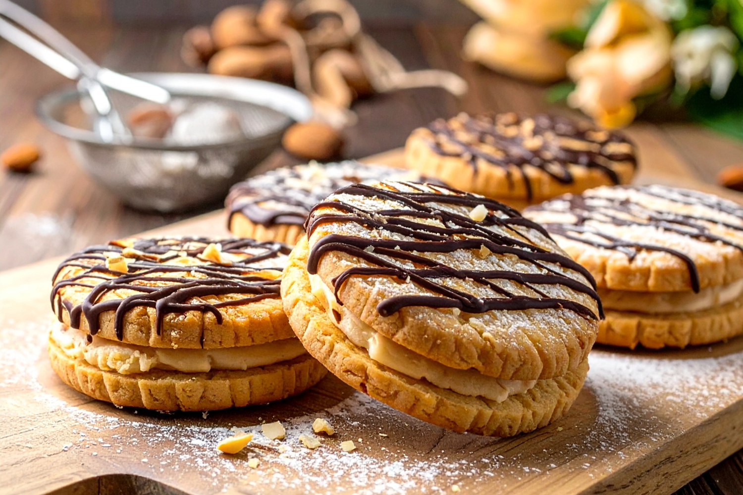 Guetzli mit Marzipan mit Orangengeschmack gefüllt.