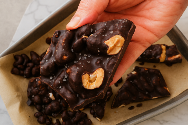 Bruchschokolade mit Olo Cashews und Meersalz